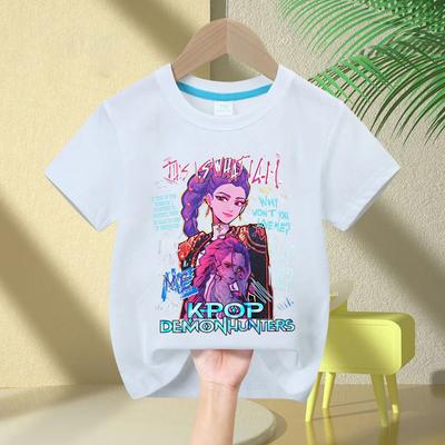 2025 KPop Demon Hunters Girls Boys Tee Crew Neck Cartoon Casual Baby Girl Clothes Kids T-shirt Print Fashion Casual Tops