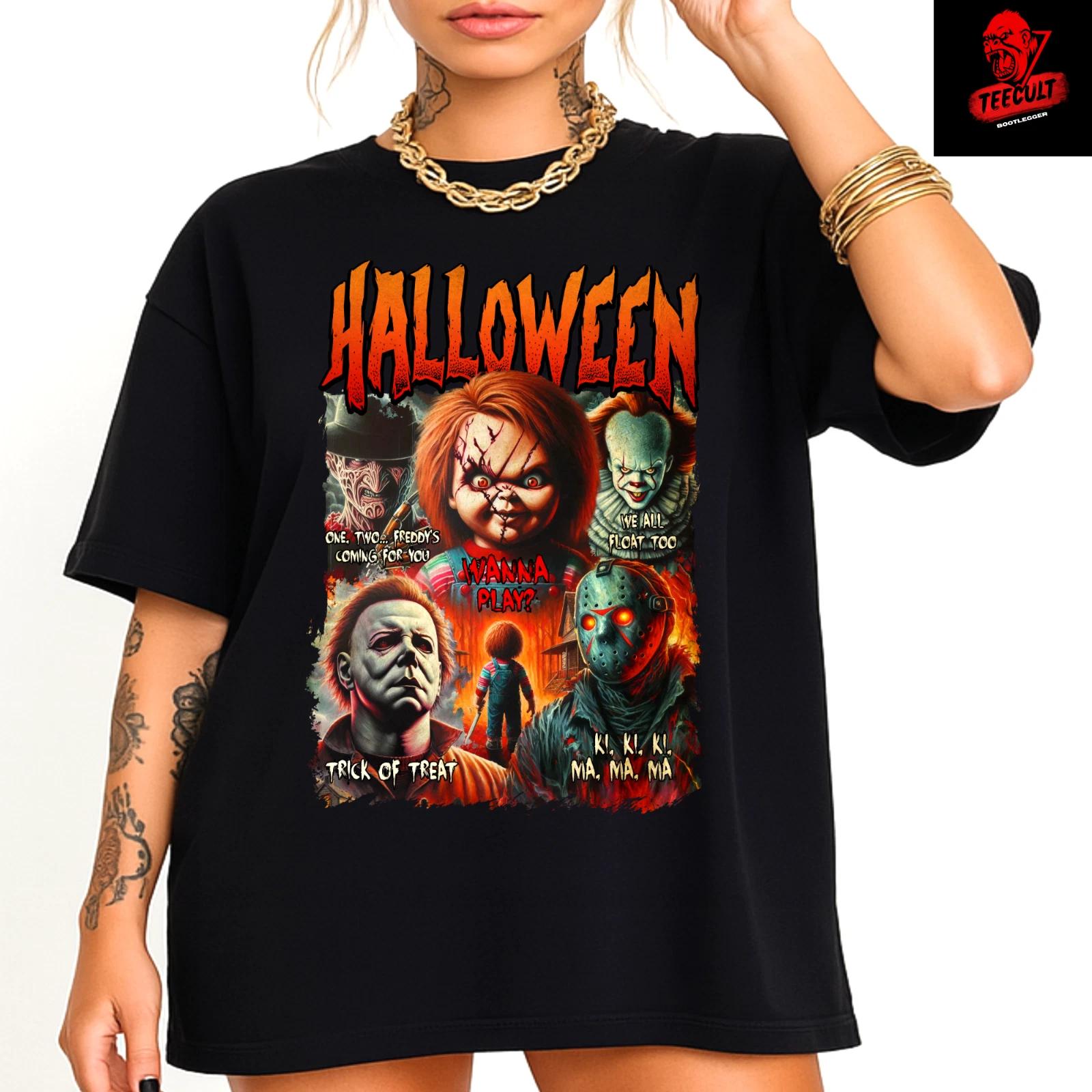 Men s and Women s T-shirts Chucky Retro Horror Movies Halloween Unisex Heavy Cotton S