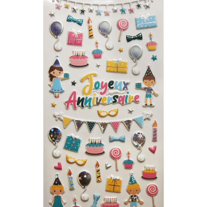 Autocollants réutilisables - Relief 3D - Fête d'anniversaire- Dorures
