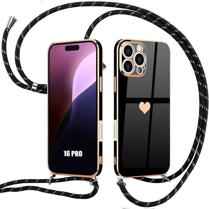 Lanyard Case - for iPhone 16 Pro - Heart Pattern - Shockproof - Scratch-Resistant - Soft Silicone