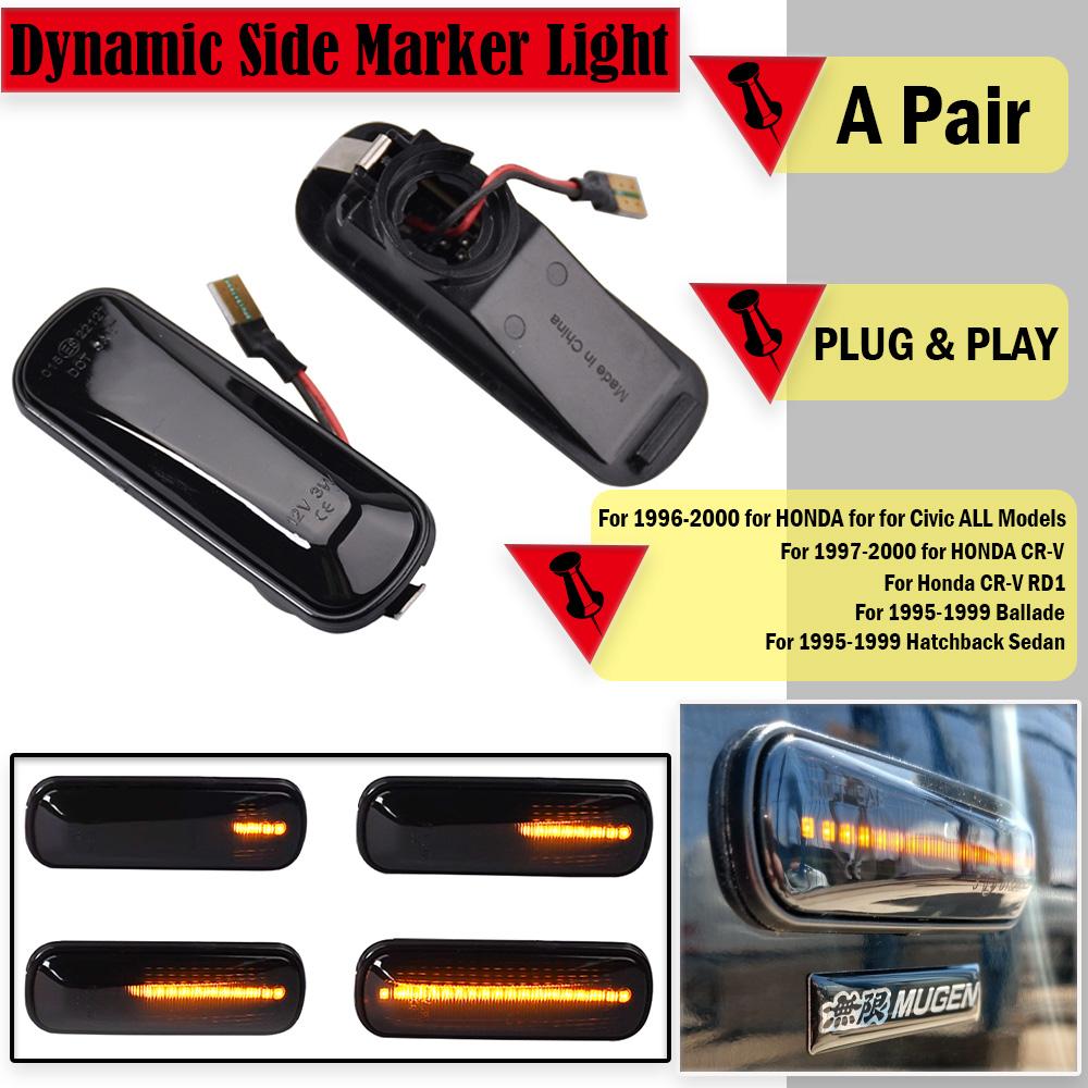 2pcs Flowing LED Side Marker Lights Dynamic Turn Signal Light Side Repeater Lamp 12V Panel Lamp for HONDA for Civic for CRV Dynamic Smoked Black