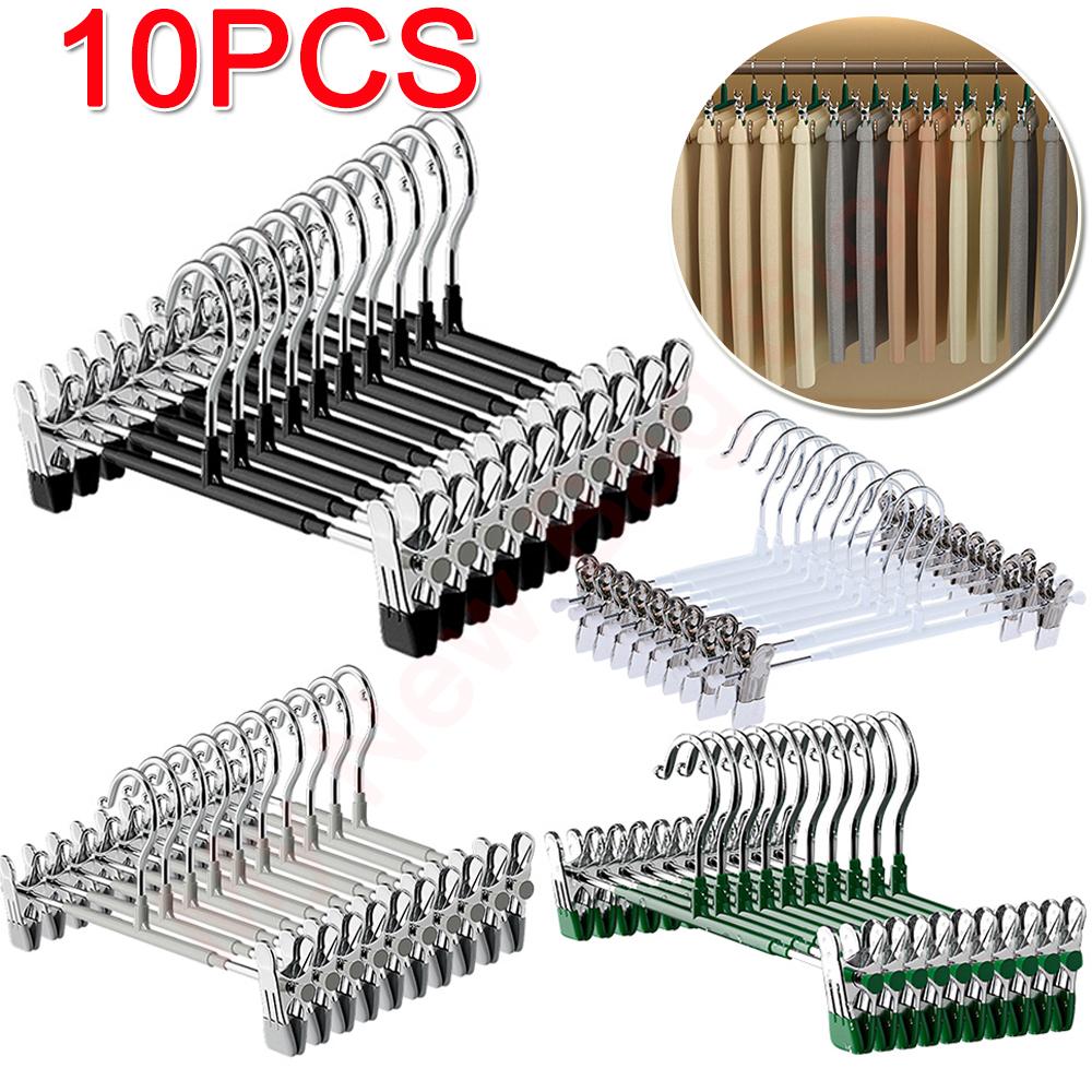 10PC Stainless Steel Trousers Rack Clip Adjustable Pinch Metal Anti-Slip Clothespin Wardrobe Pants Skirt Clamp Clothes Hanger
