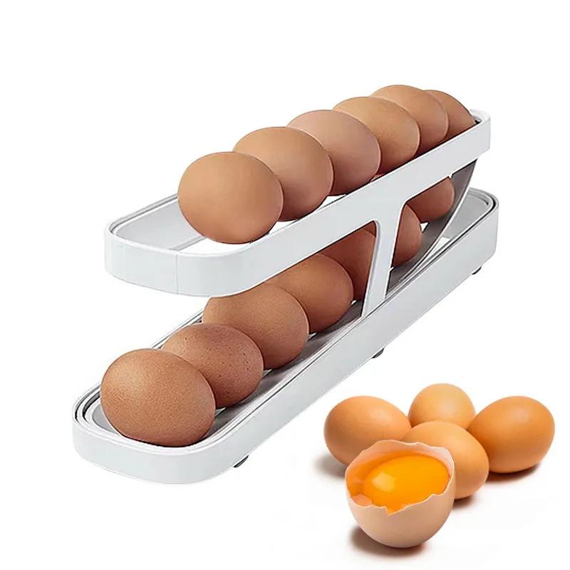 Kjøleskap Egg Oppbevaringsboks Automatisk rullende Egg Holder Husholdning Stor kapasitet Kjøkken Dedikert Roll Off Egg Oppbevaringsstativ