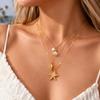 Ocean Pendant Necklace, Waterproof 18K Gold Plated Stainless Steel Non Tarnish, Trendy Boho Layered Marine Beach Jewelry