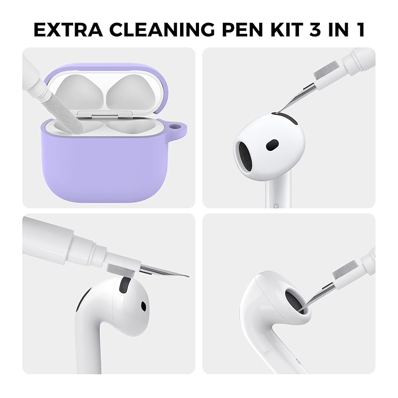 AhaStyle AirPods 4 Case Cover (2024) Soft Silicone 4th Generation Comes with Cleaning Kit Apple for 4 Full Body Shockproof Cover Skin USB-C Charging