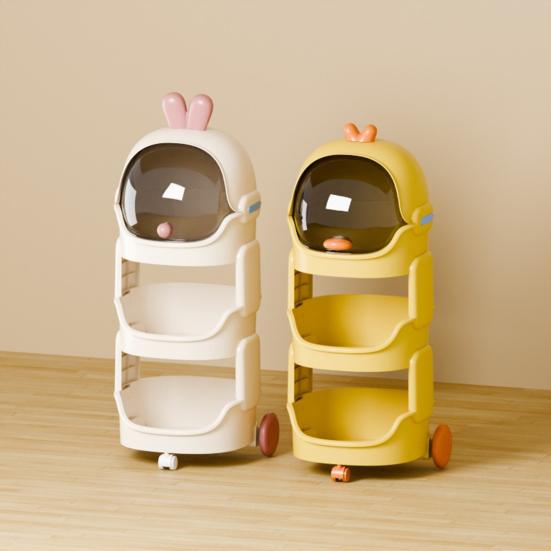 Yousheng Kids Toy Storage Organizer with Wheels And Top Lid Space Duck/Rabbit Design Stackable Rolling Cart for Baby Nursery Playroom Bedroom