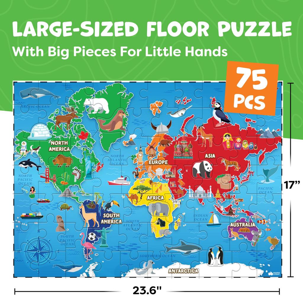 World Map Puzzle for Kids - 75 Pieces - World Puzzle with Continents - Jigsaw Puzzle Geography Puzzle for Kids Ages 4-8, 5, 6, 7, 8-10 - Globe Atlas P