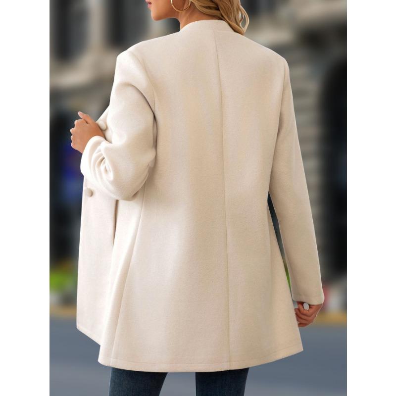 Women S Casual Stand Collar Mid Length Woolen Coat For Daily Wear