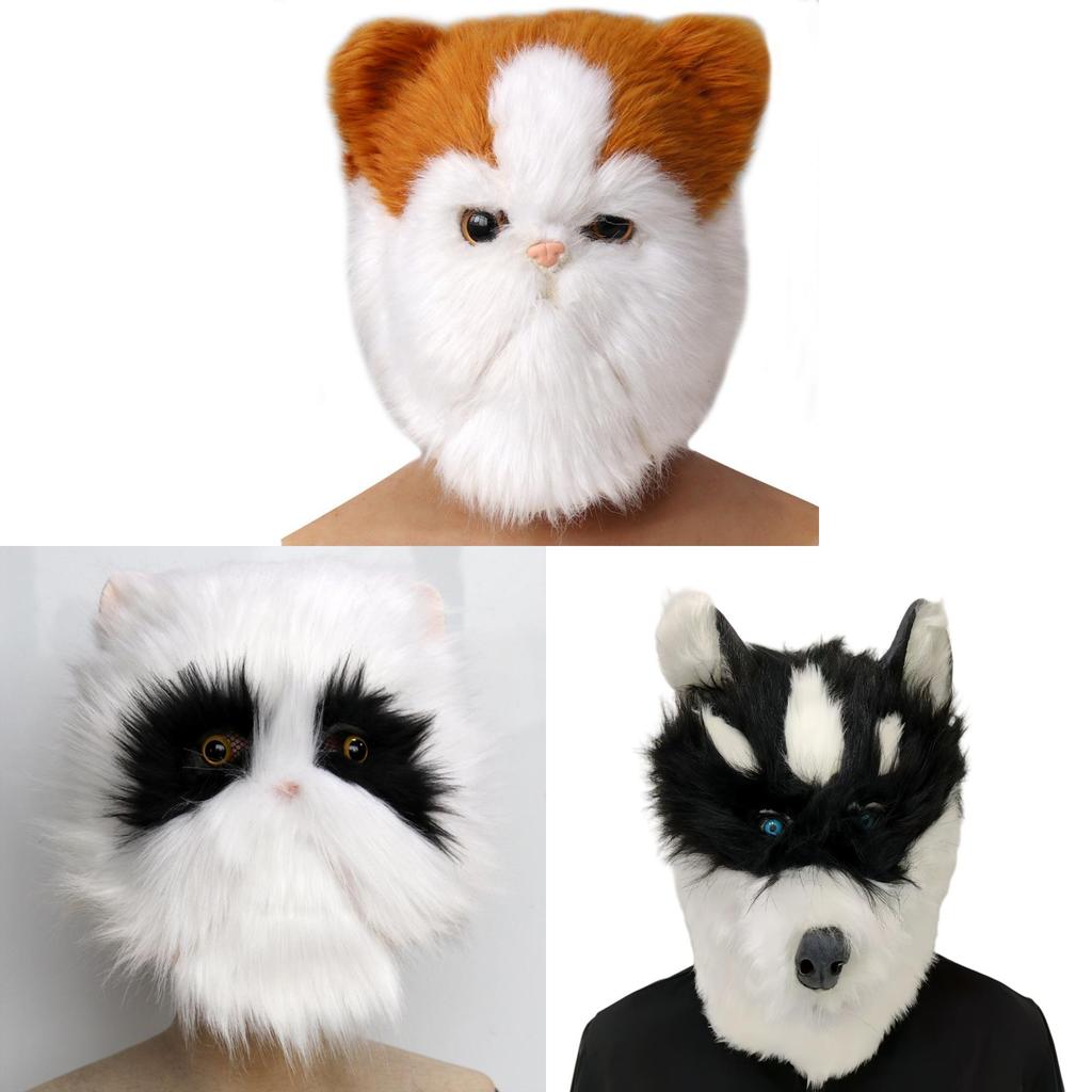 Plush Husky Head Mask With Funny Animal Costume For Halloween And Party Events