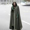 Winter Women Jacket with Hood Medieval Retro Cape Gothic Keep Warm Shawl Ankle Length Loose Cloak Thick Single-Button Closure Outdoor Poncho Pirate
