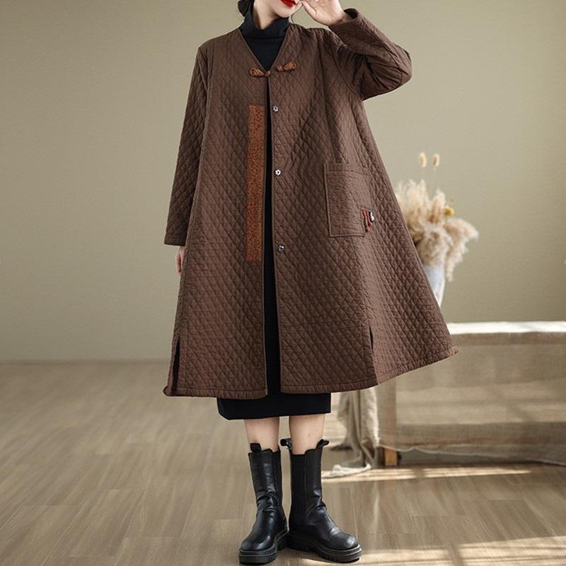 Autumn Spring Winter Cotton Padded Oversized Vintage Plaid Outerwears Women Casual Loose Jacket Coat