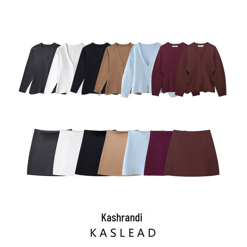 Summer 2024 Women's European & American Style Loose Sleeve Knitted Cardigan & Mini Skirt Set.