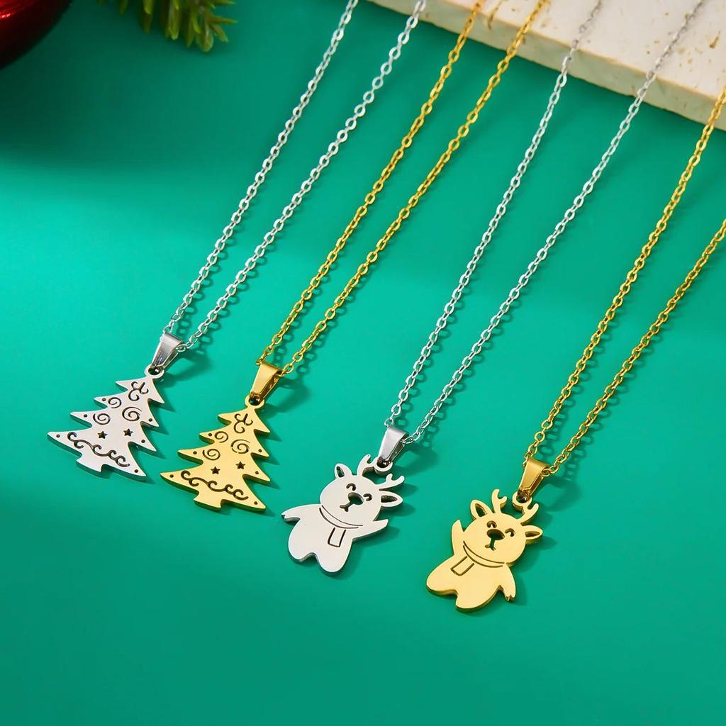 Minimalist Christmas Stainless Steel Pendant Necklace for Women Snowflake Santa Elk Necklace Friendship Wedding Party Jewelry
