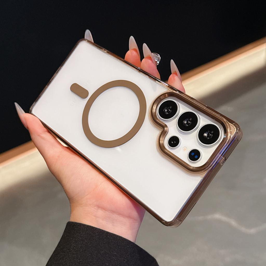Suitable for Samsung S25Edge ice color transparent s24ultra magnetic mobile phone case A55 metal lens ring