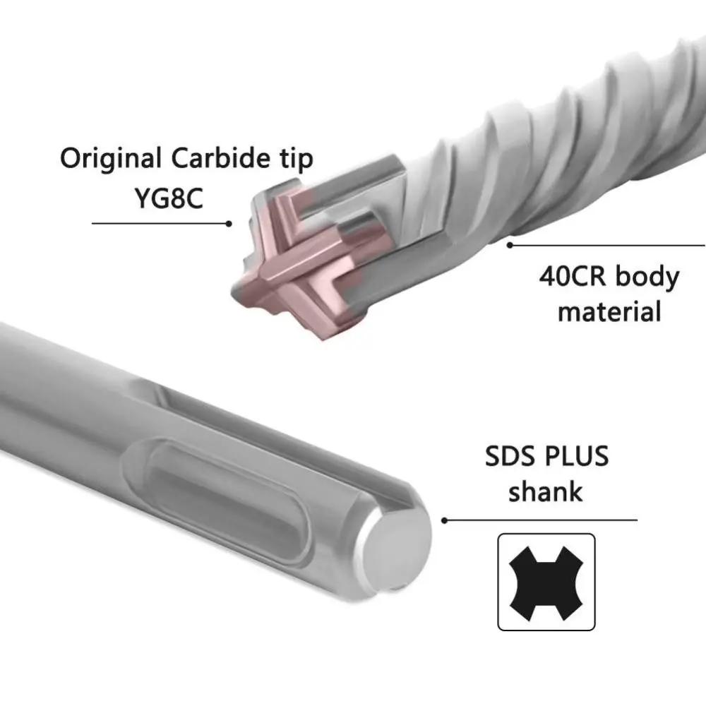 1Pcs 5/6/7/8/10/12mm Concrete SDS Plus Drill Bit 110mm 160mm 4 Cutters Impact Drills Cross Tips Round Shank