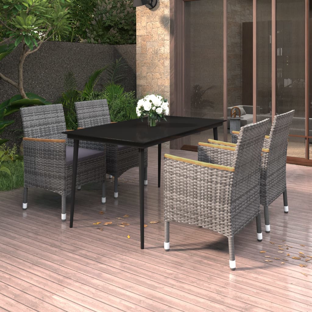 Vidaxl 5-Cz. Garden Furniture Set With Cushions, PE Rattan And Glass