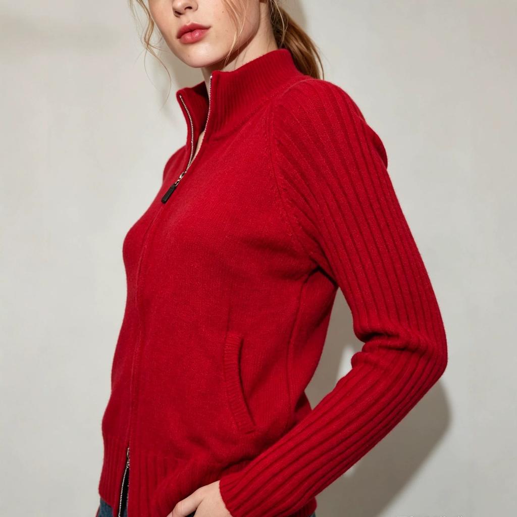 Women's Slim Fit Knitted Cardigan Sweaters Zip Up Long Sleeve Sweater Cardigans Casual Cozy Fall Knit Stand Collar Sweater Jackets Outwear for Women