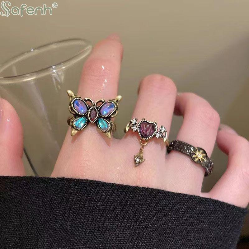 1PC Vintage Y2k Demon Heart Zircon Opening Adjustable Rings For Women Vintage Personality Rings Party Jewelry Accessories Gifts