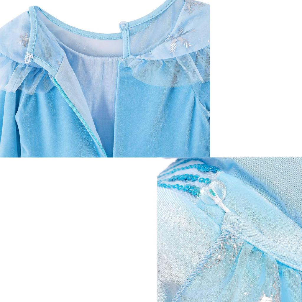 MANAMANA Princess and Costume Light Sizes and 130 cm Long Children's Dress, Tiara, Snowflake, Stick, Gloves, 4-Piece Set, Blue, Girls, 100, 110, 120,