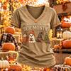Women's Thanksgiving Print Short Sleeve V-Neck Casual Pullover Top for Fall Holiday
