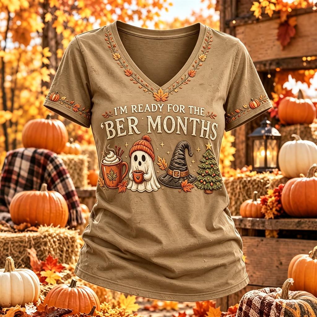 Women's Thanksgiving Print Short Sleeve V-Neck Casual Pullover Top for Fall Holiday