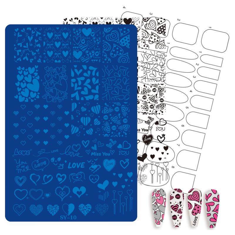 1 Sheet Etched Nail Art Stencil High-Precision Bow Flower Lace Checkered Nail Decal Sheets For Reusable Manicure Transfer Tool