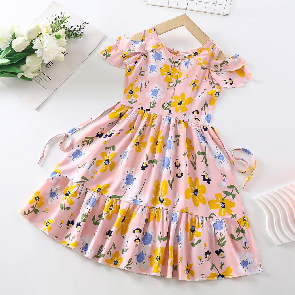 Kids' Summer Cotton Silk Off-the-Shoulder Princess Dress - Korean Style Nightgown
