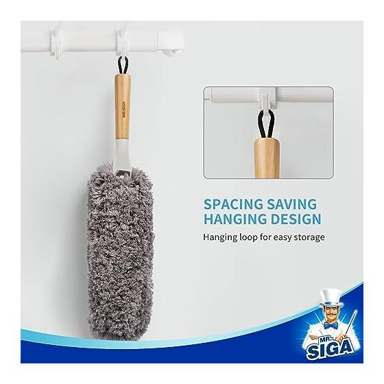 MR.SIGA Lint-Free Dust Remover Bamboo Handle Replaceable Head Washable Microfiber Duster for Home Cleaning