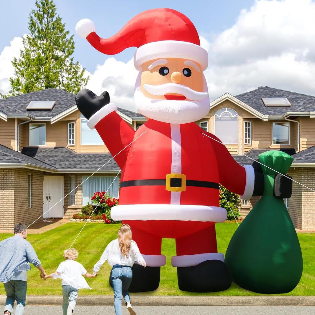 Outdoor Giant Inflatable Santa Claus Outdoor Christmas Decor Xmas Ornament Huge Blow up Santa Claus with Light