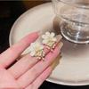 Korean Flower Stud Earrings for Women Rhinestone Faux Pearl Drop Earrings Elegant Ear Studs Spring Birthday Prom Jewelry Gift