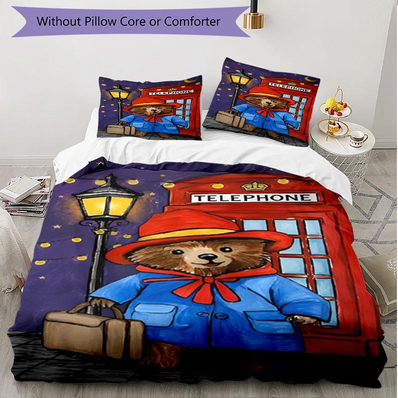 3pcs Duvet Cover Set (1*Duvet Cover + 2*Pillowcase, Without Core), Paddington Bear Print Soft All‑Season Bedding Set, Home Bedroom Decor Gift