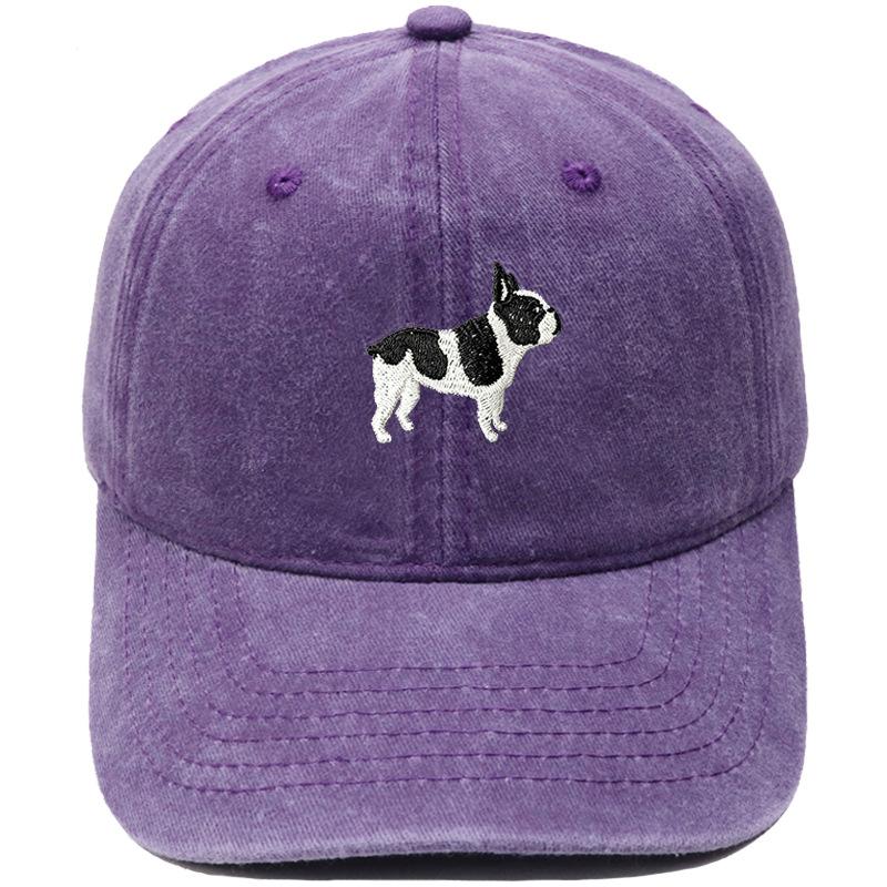 Cute Boston Terrier Embroidered Baseball Cap Washed Retro Daddy Hat Men's and Women's Casual Sports Hat Trend
