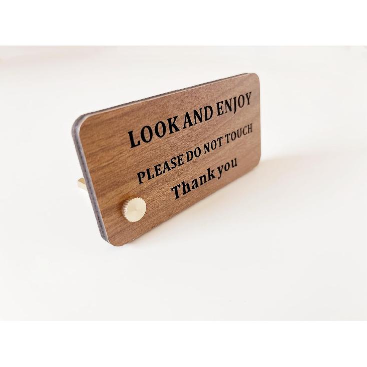Do Not Touch Signs Look and Enjoy for Business Tabletop Vertical Stand (Wooden Tabletop)