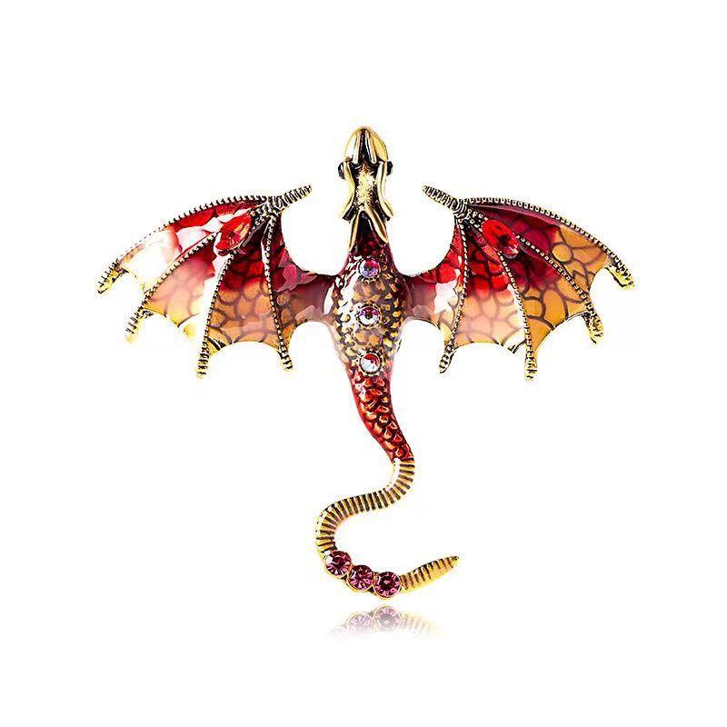 Retro Oil Dripping Flying Dragon Brooch Rhinestone Inlaid Enamel Brooches Pin