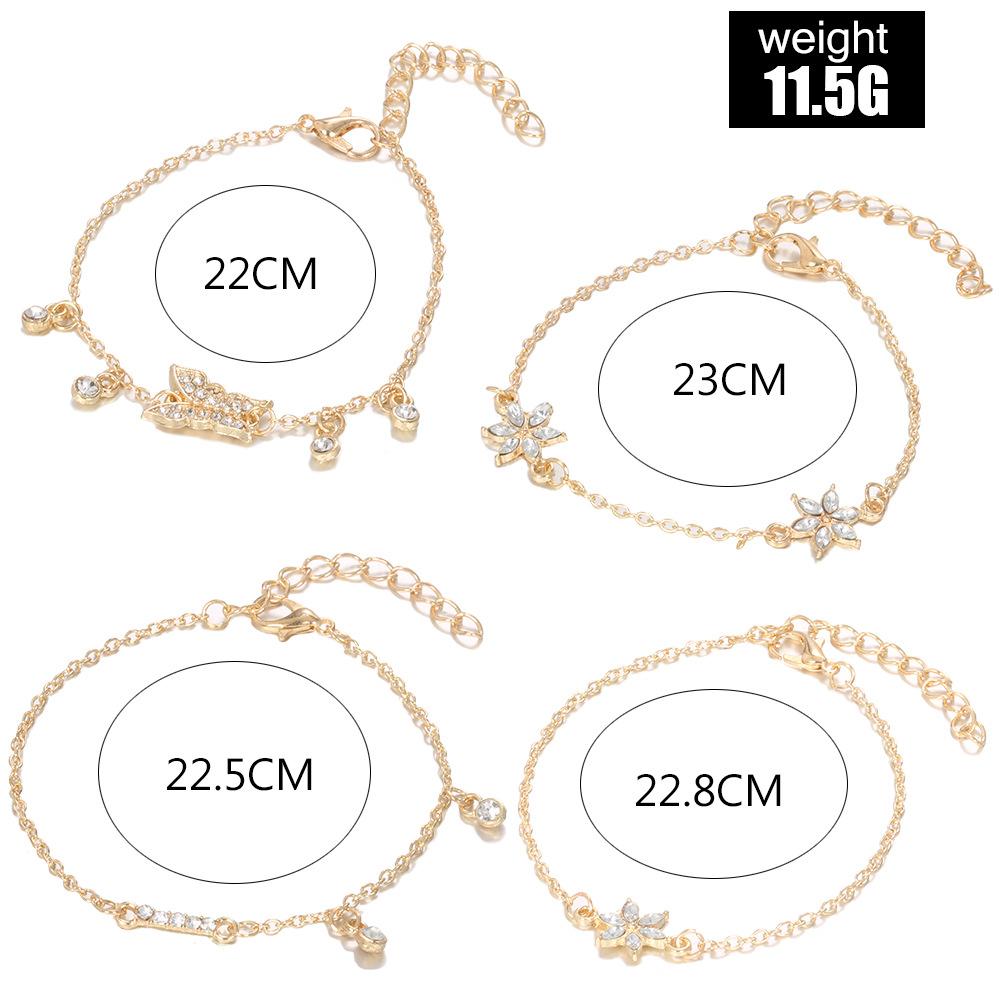 Minimalist Style, Simple Female Personality Butterfly Inlaid With Diamonds, Flower Bracelet 4-Piece Set