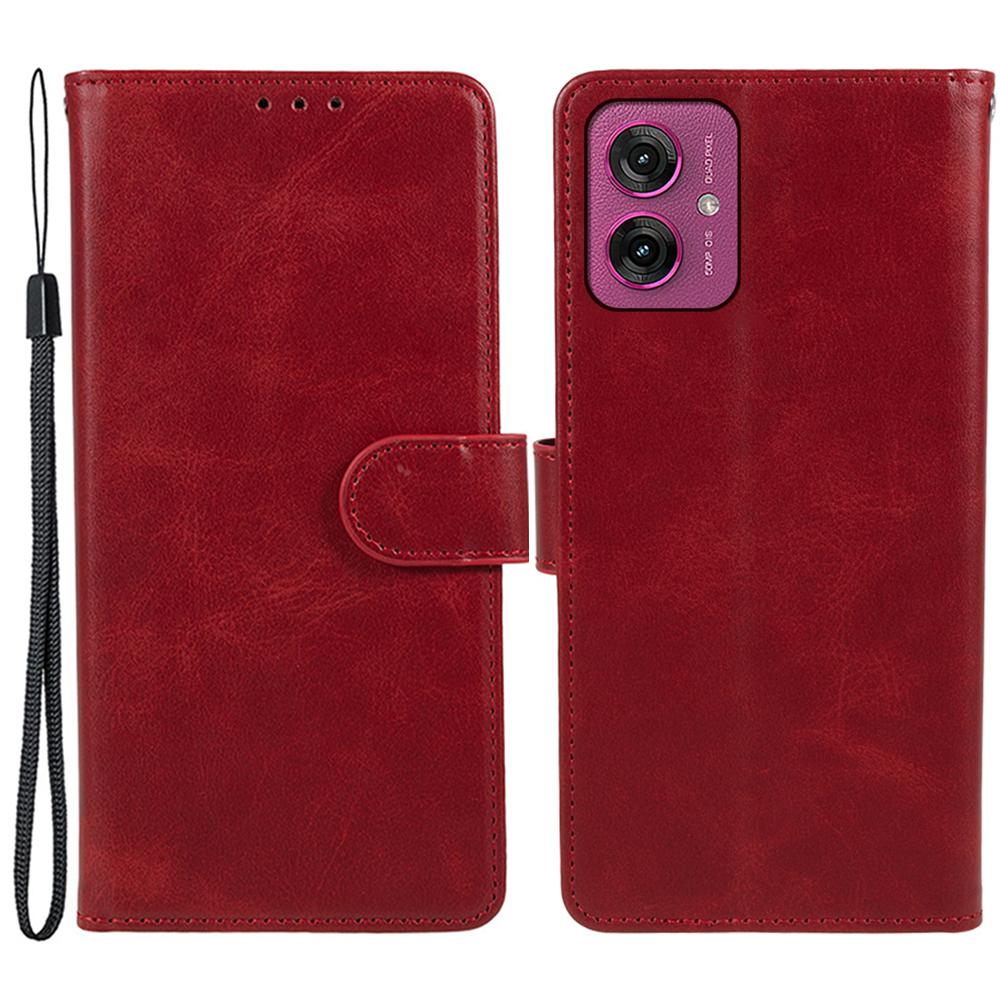

For Motorola Moto G55 5G Case PU Leather Wallet Protective Phone Cover Calf Texture Red