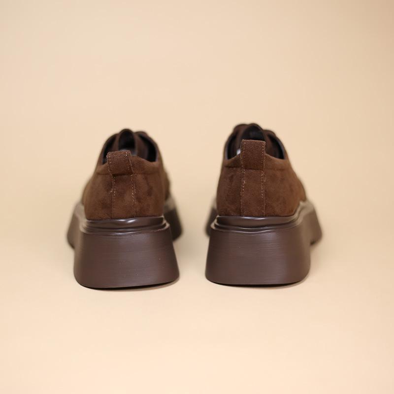 Φθινόπωρο 2025 Γυναικεία Μόδα Παχύσολα Δερμάτινα Μοκασίνια με Κορδόνια και Μπαλώματα, Στρογγυλή Μύτη, Αυξητικού Ύψους