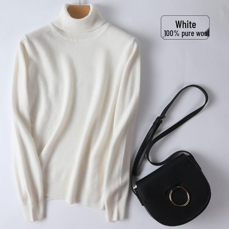 Women's 100% Pure Wool High-Neck Cashmere Sweater – Stylish Short Knitted Base Layer for Autumn/Winter