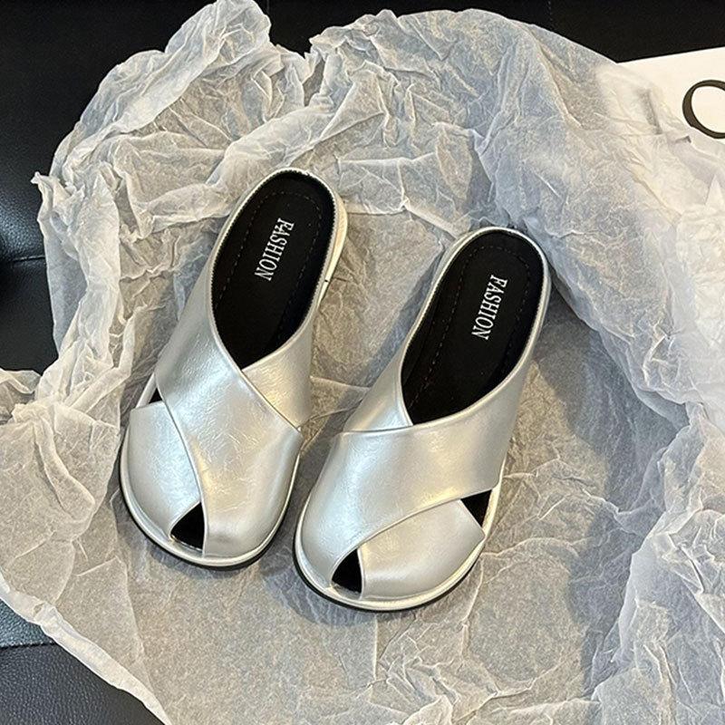 Baotou Half Slippers Women's Summer Wear 2025 New Thick-soled One-pedal Muller Shoes Flat-soled Sandals Lazy Sandals