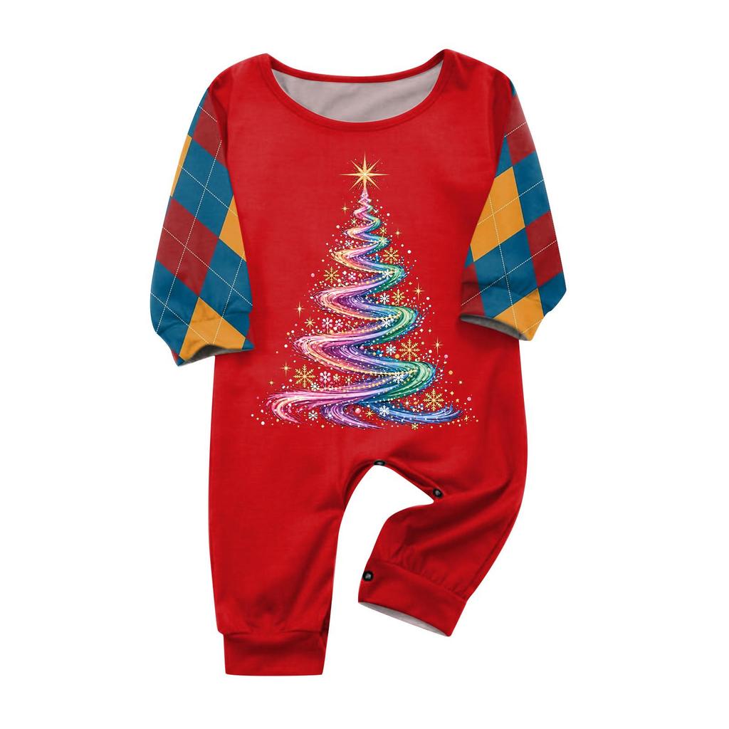 Christmas-print long-sleeve and long-pant matching family loungewear set