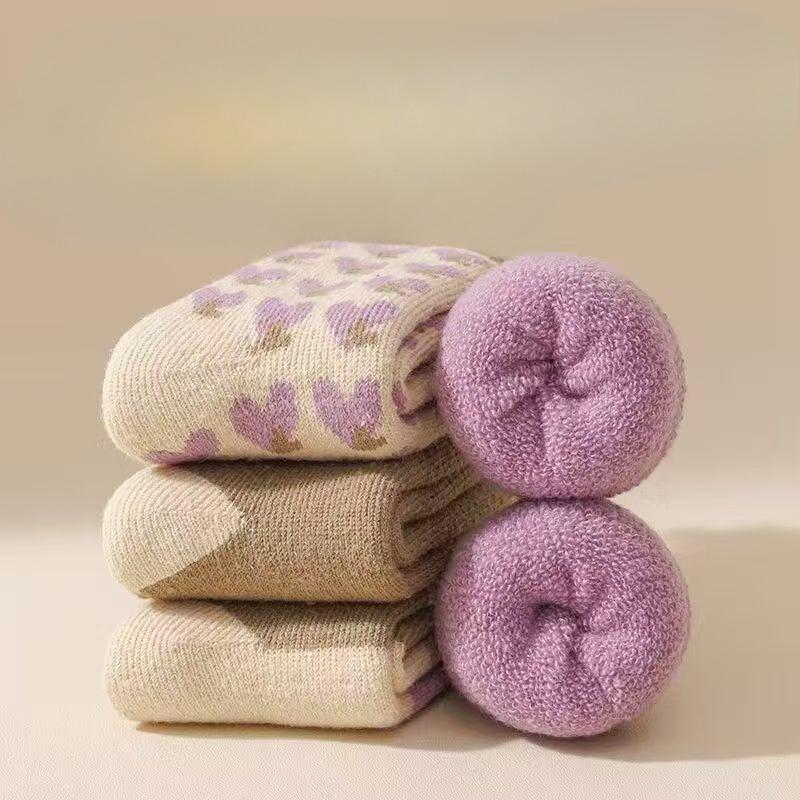 Autumn and Winter Sleep Heart Thickened Floor Thigh-high Socks Solid Color Socks Women's Mid-calf Postpartum Care Loop Warm Mid-calf Winter