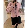 Autumn and Winter New Bow-tie Knitted Cardigan Women's Soft Waxy Loose Age-reducing Single-breasted Sweater Jacket
