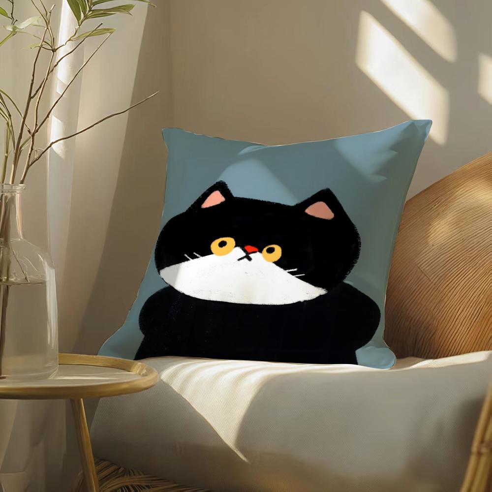 Funny and silly cat pattern Cushion Cover Silky elegant Comfort Sofa Bed Invisible zipper Beach pillowcase