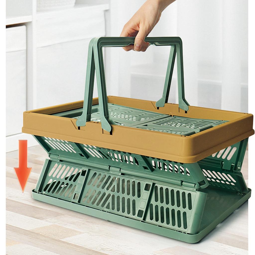 Picnic Basket Foldable Medium Japanese Style Portable Handle Travel Carrying Basket for Outdoor Home Green with Coffee