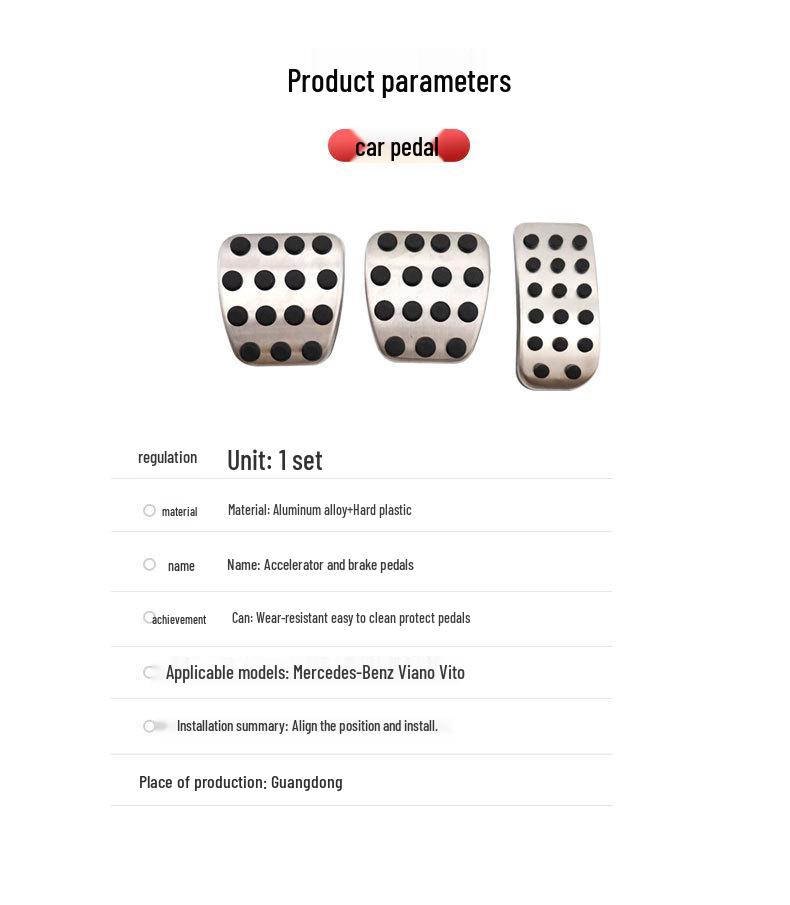 Mercedes-Benz Viano Vito Non-Slip Pedal Set: Accelerator, Brake & Rest Area