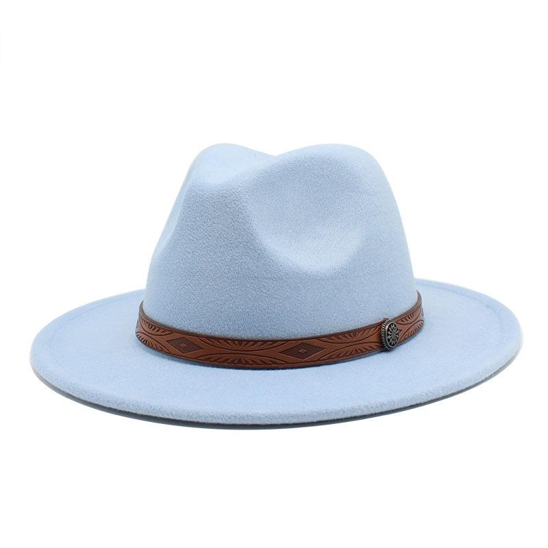 Woolen Top Hat Men S Jazz Hat Women S Season Flat-Brimmed Straight-Brimmed Big Eaves Hat M(56-58cm)