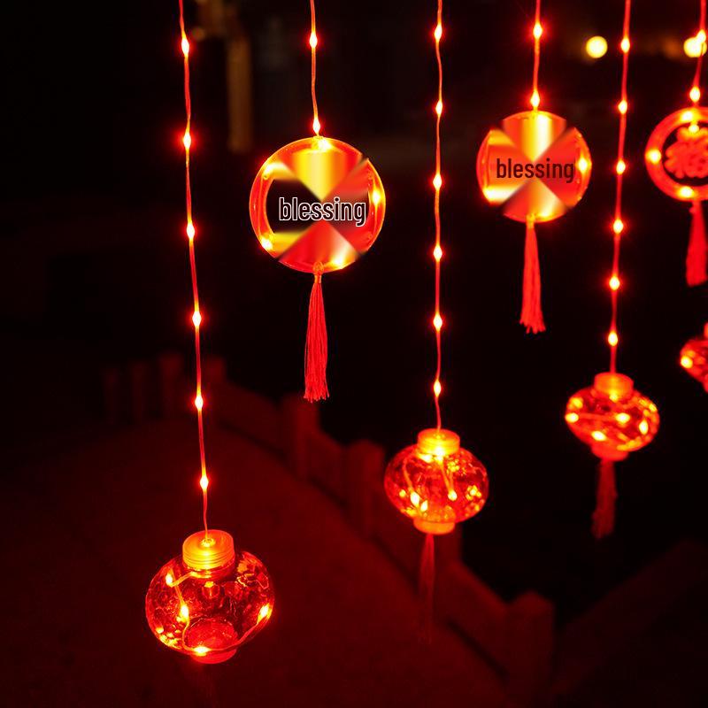 2026 New Year String Lights: Red Lanterns & Colored Curtain Lights for Spring Festival Balcony Decor