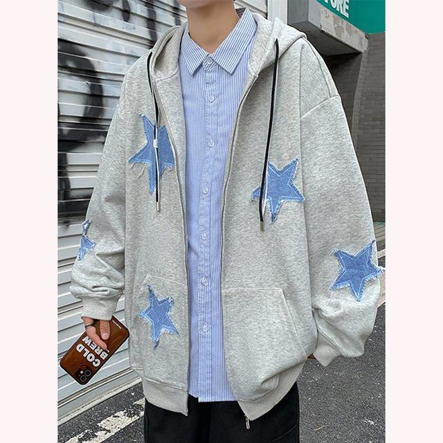 

Women s Star Patch Zip Up Hoodie for Women Oversized Y2k Sweatshirt Jacket E-Girl 90s Pullover Streetwear XL сірий колір