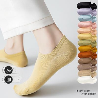 Summer Thin Boat Socks for Women, Solid Color Mesh Combed Cotton, Classic, Versatile, Anti-slip, Breathable and Sweat-absorbing Short Socks