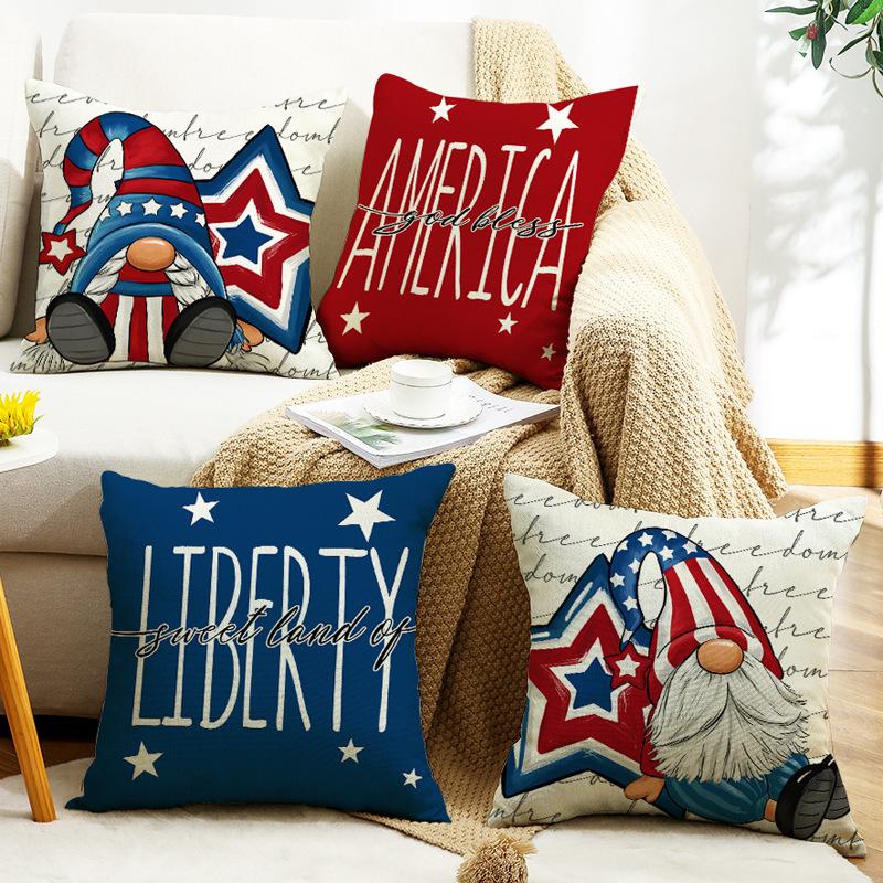 Independence Day Letter Printed Cushion Cover Memorial Memorial Pillow Linen Sofa Office Cushion Cover